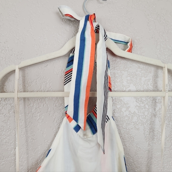 Moon River LINEN COTTON blend Striped Halter Romper White Blue Orange - Picture 11 of 11